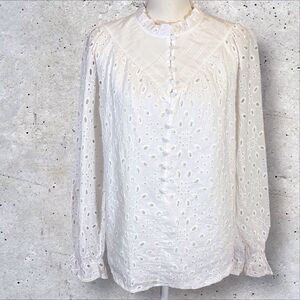Pretty Garden White Eyelet Blouse Ruffle Boho Cottagecore Poetcore Medium NWT
